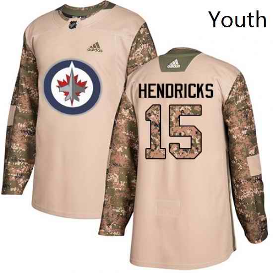 Youth Adidas Winnipeg Jets 15 Matt Hendricks Authentic Camo Veterans Day Practice NHL Jersey